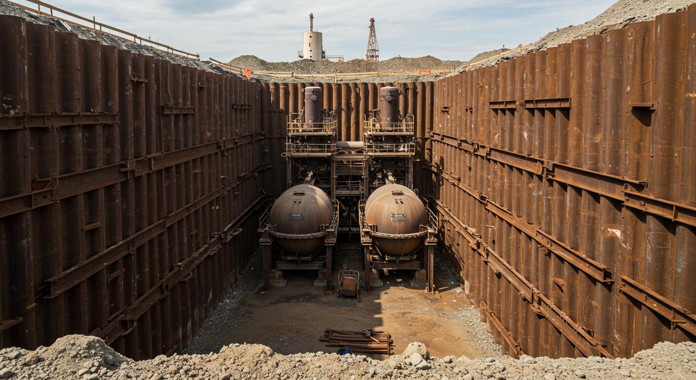 Процесс устройства буронабивных свай на стройплощадке Буронабивные сваи для ограждений