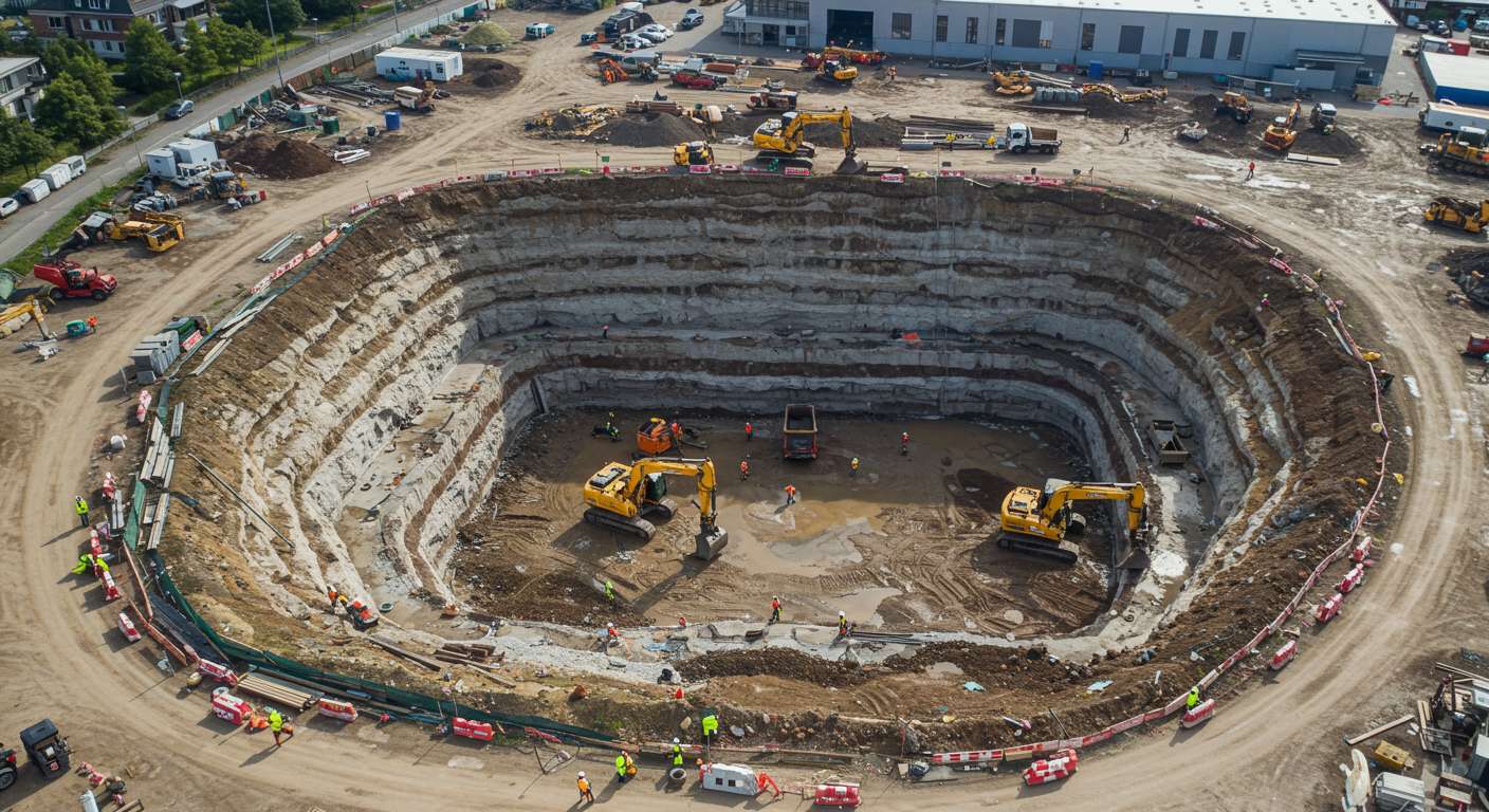 Разработка котлована под складской комплекс с использованием техники