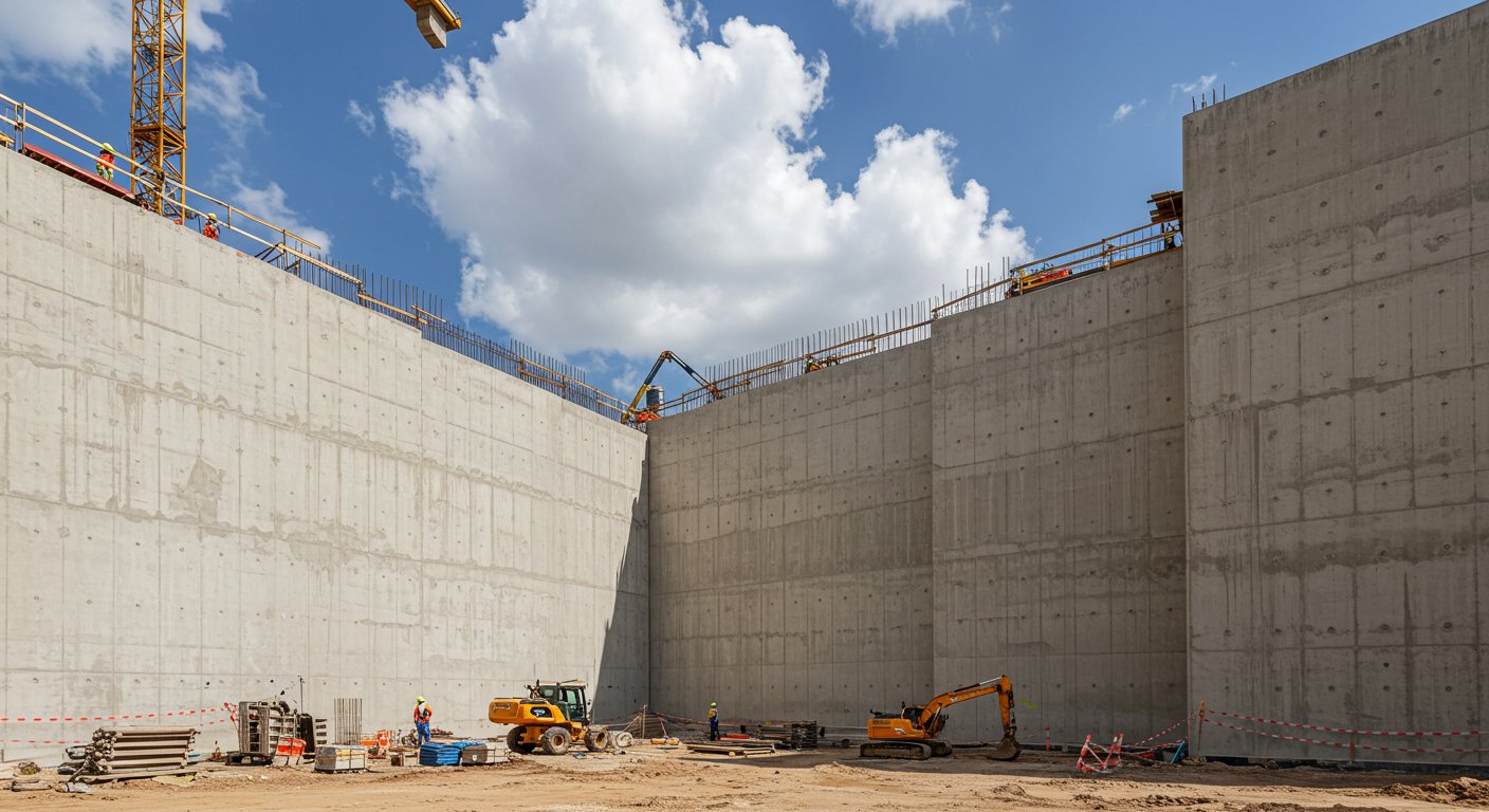 Монолитные несущие стены на стройплощадке