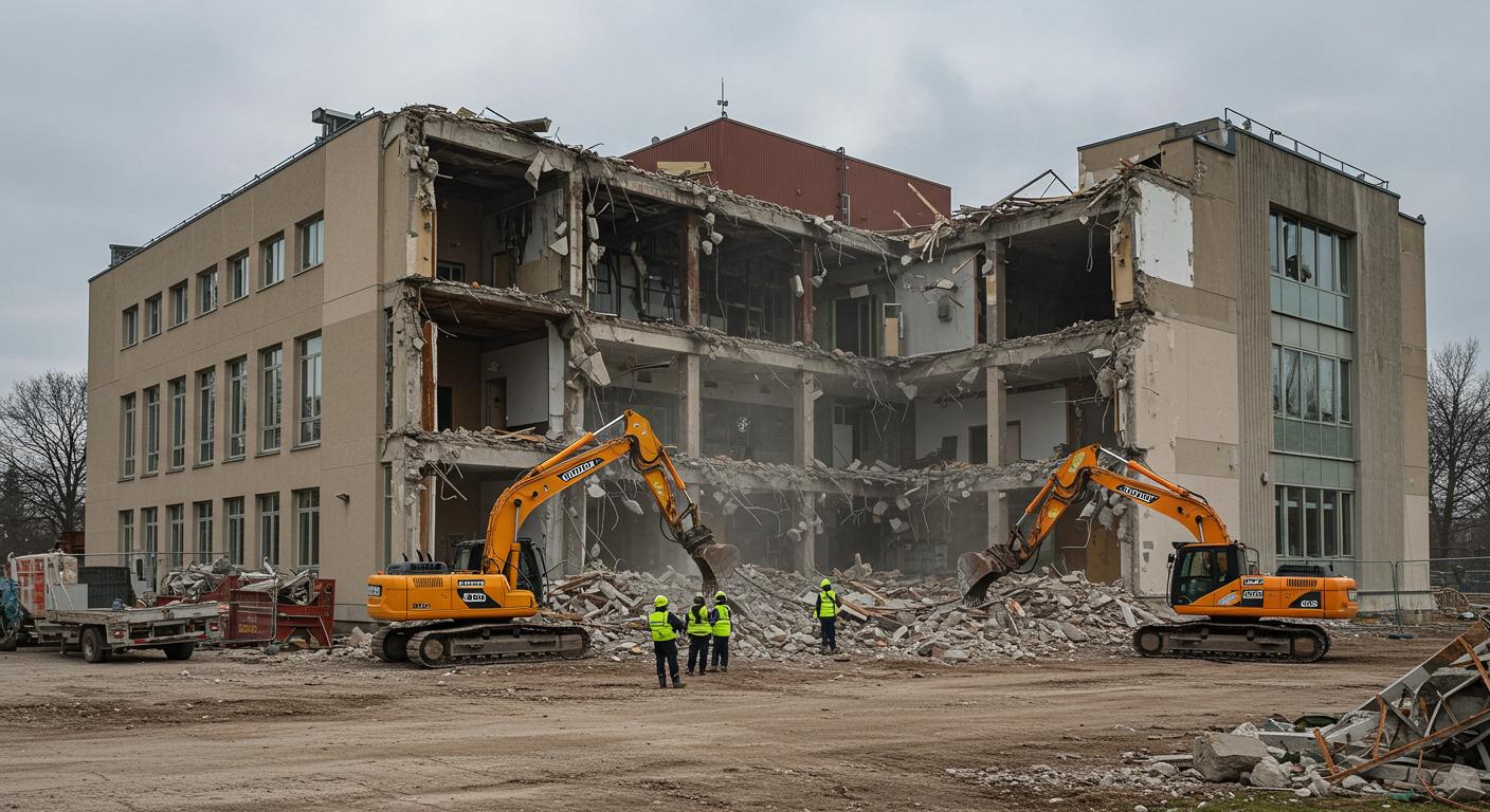 Профессиональный демонтаж административных зданий Демонтаж административного здания с помощью спецтехники