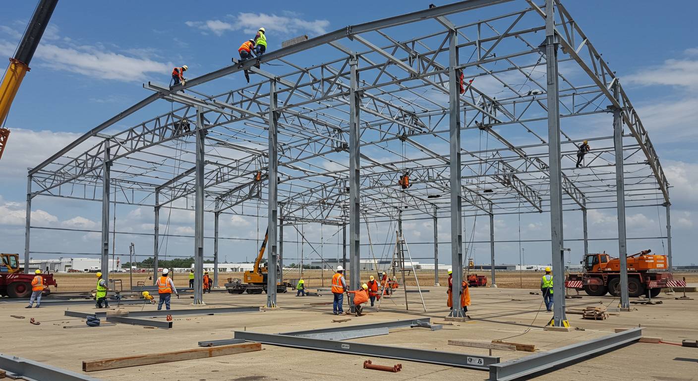 Монтаж металлоконструкций ангаров промышленных