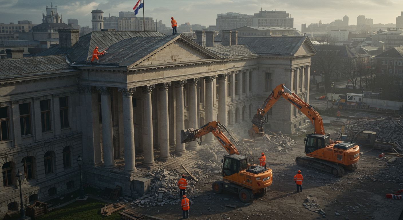 Профессиональный демонтаж капитальных строений Демонтаж капитального строения с помощью спецтехники