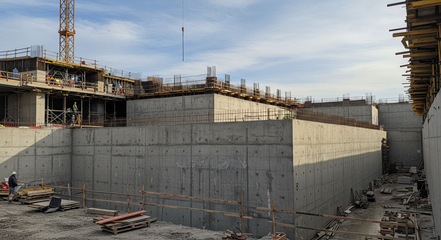 Монолитные цокольные перекрытия – надежность и качество Монолитное цокольное перекрытие в процессе строительства