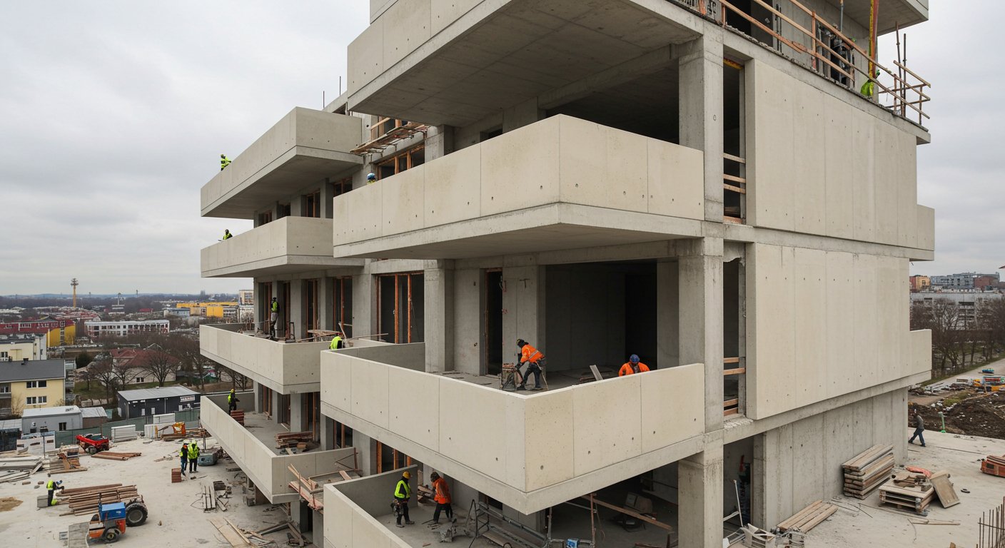 Монолитная балконная плита в процессе строительства