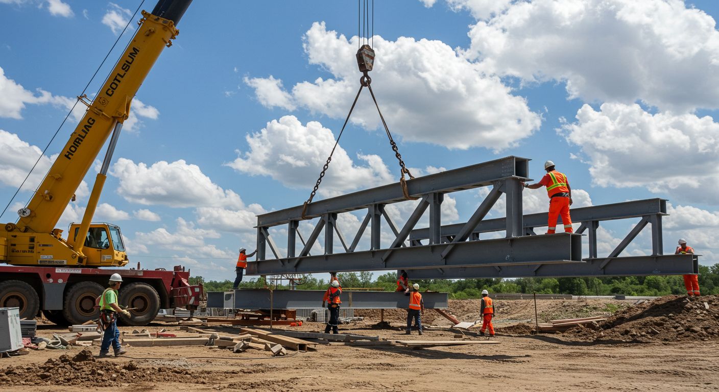 Монтаж металлических мостовых пролетов