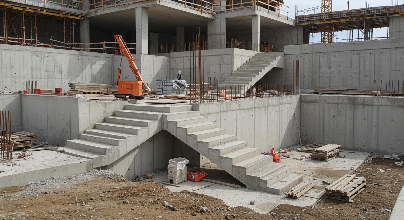 Прямая монолитная лестница в современном интерьере