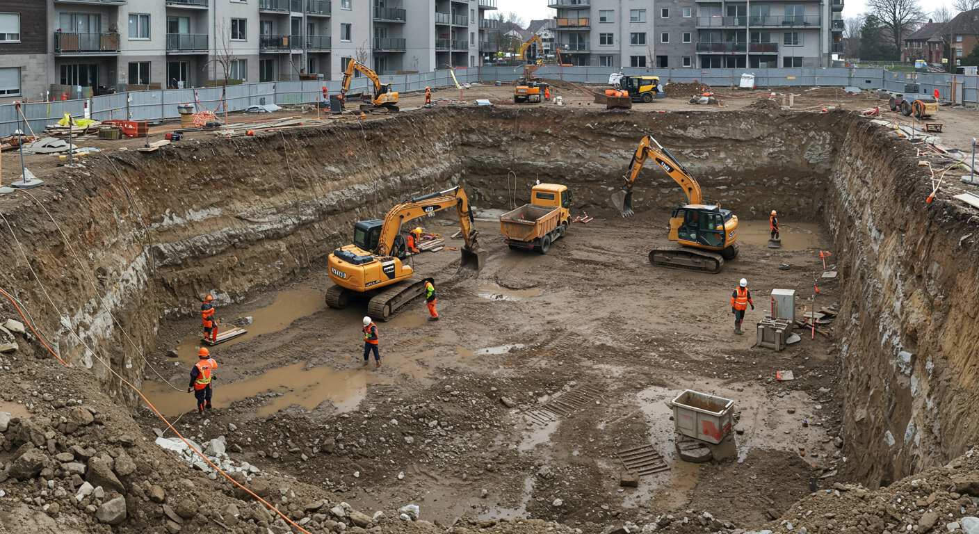 Разработка котлована под жилую подземную парковку