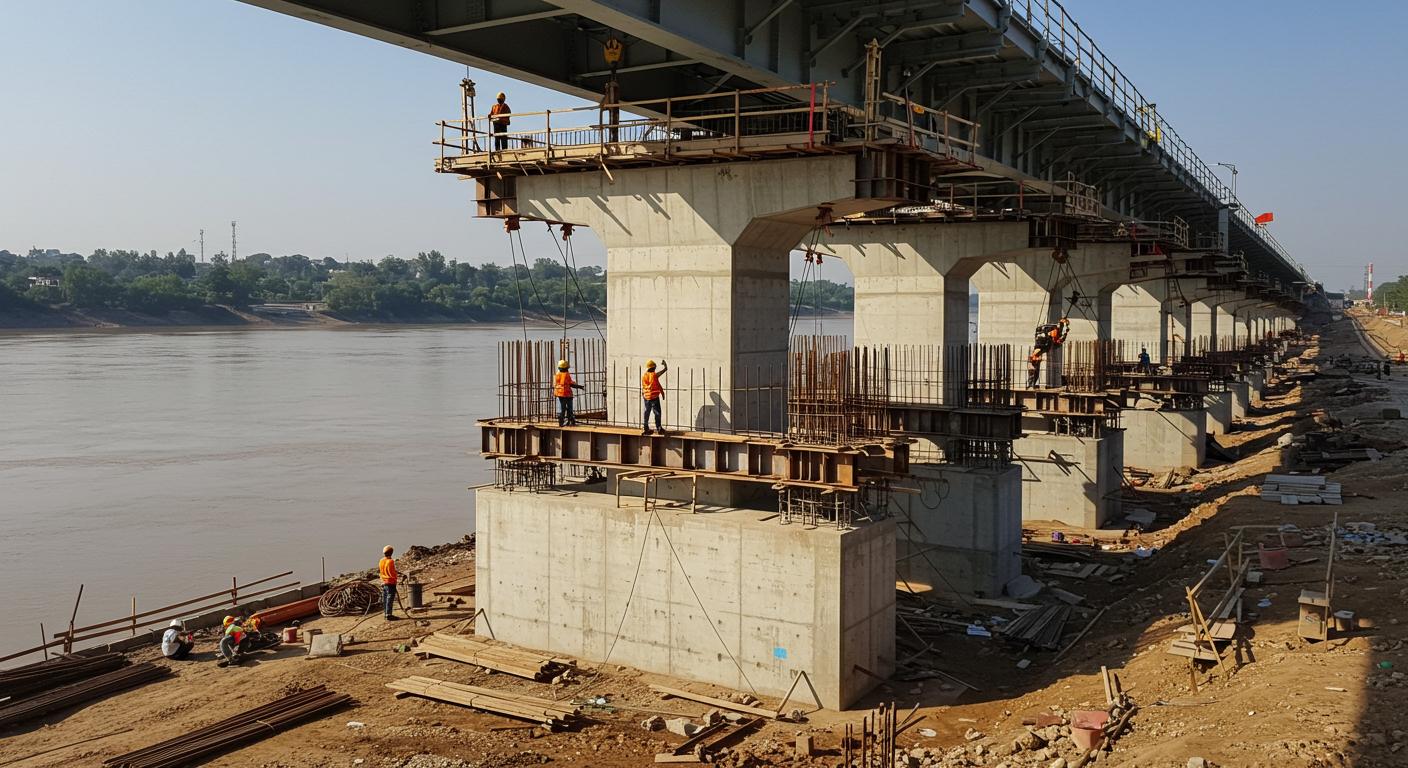 Монтаж мостовых опорных конструкций