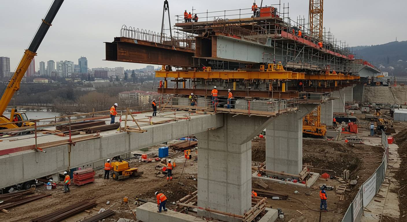 Монтаж мостовых опорных конструкций