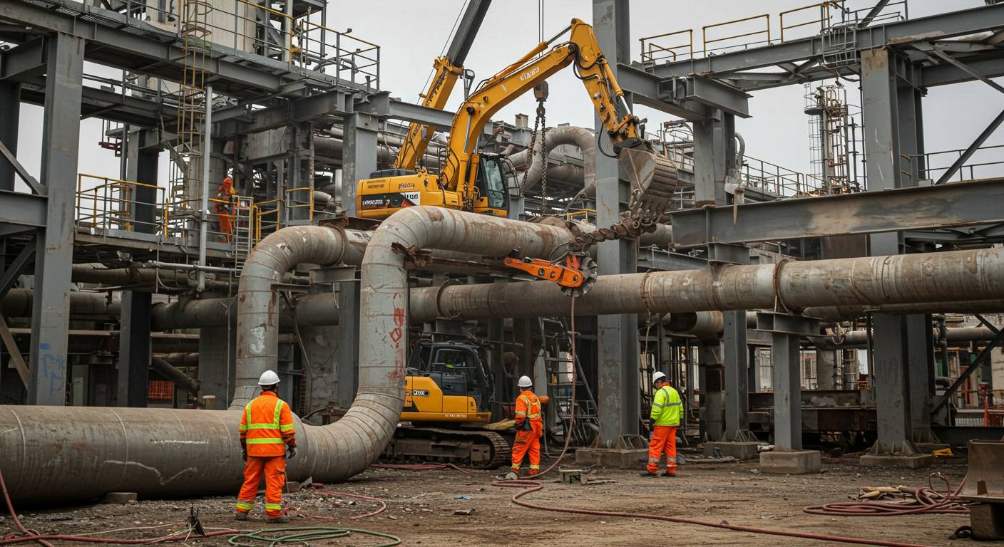 Профессиональный демонтаж трубопроводов и балок Демонтаж трубопроводов и балок промышленной площадки