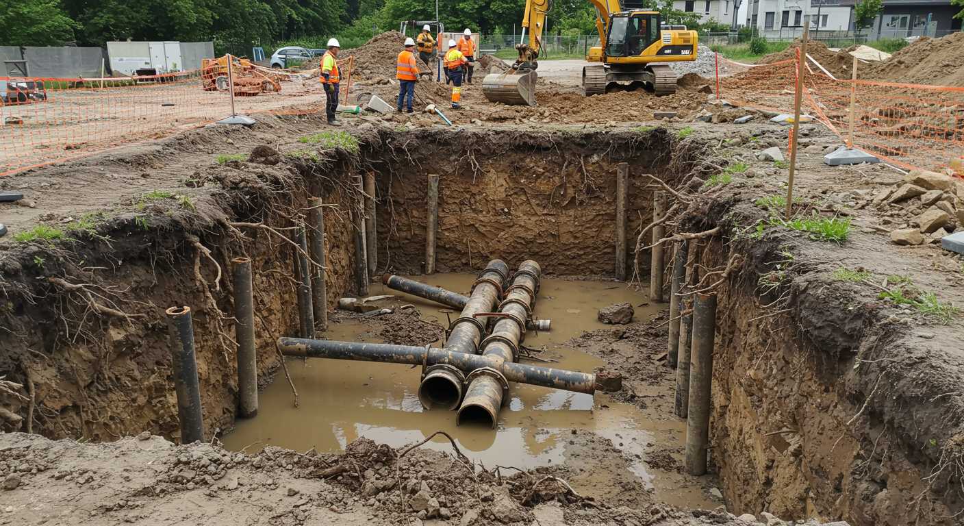 Разработка котлована под водопроводные трубы