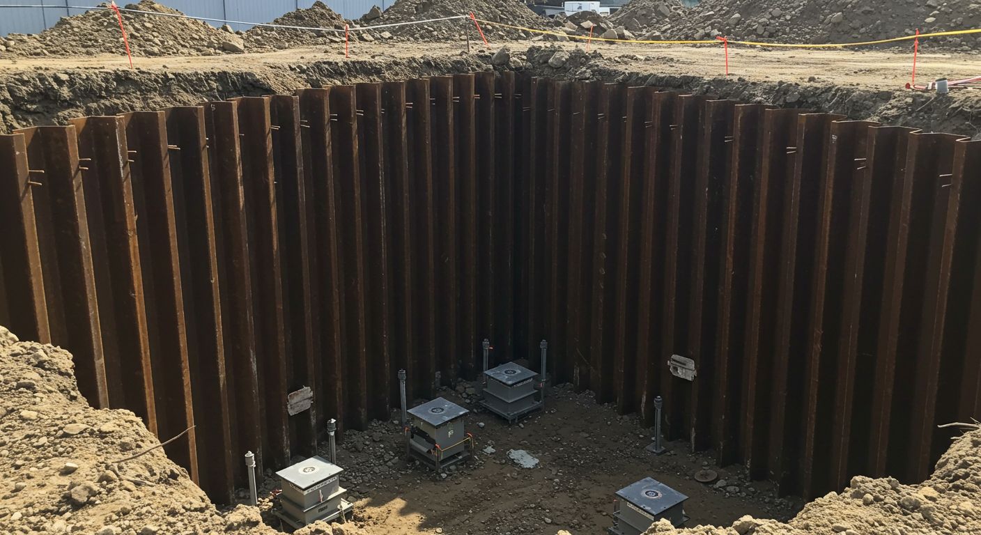 Монтаж грунтовых анкеров на строительной площадке