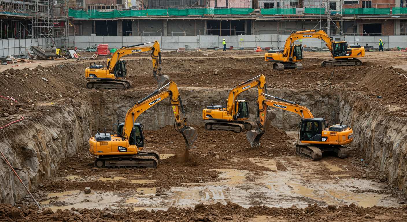 Разработка котлована экскаватором Разработка котлована экскаватором