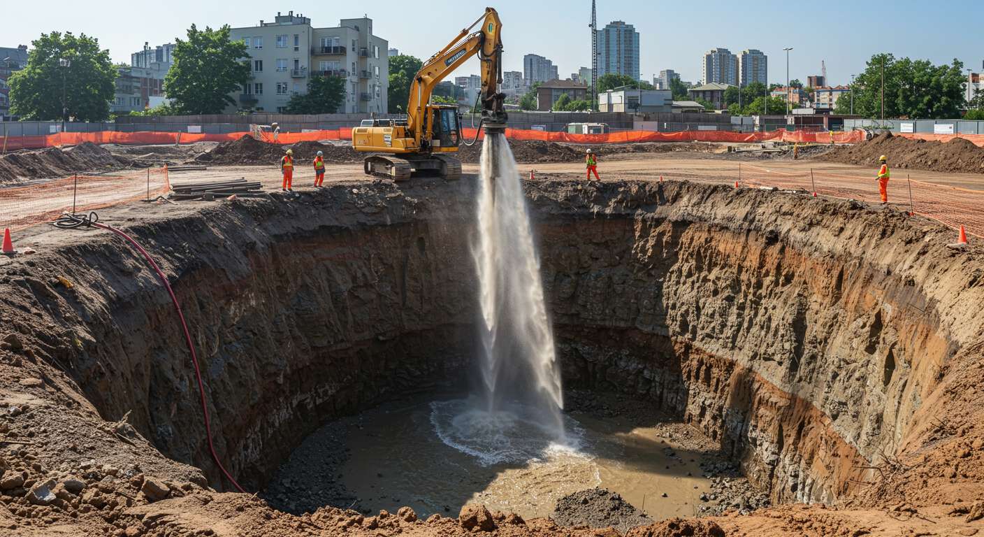 Разработка котлованов с применением гидромолота