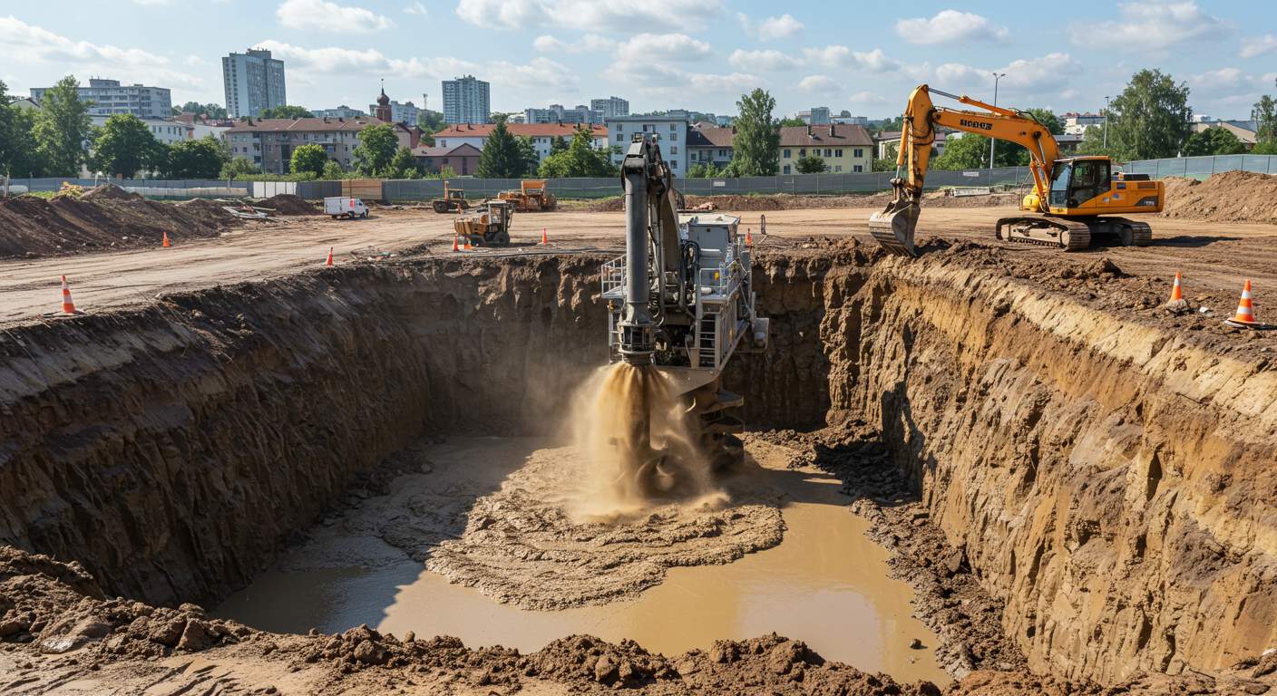 Разработка котлована с гидромолотом