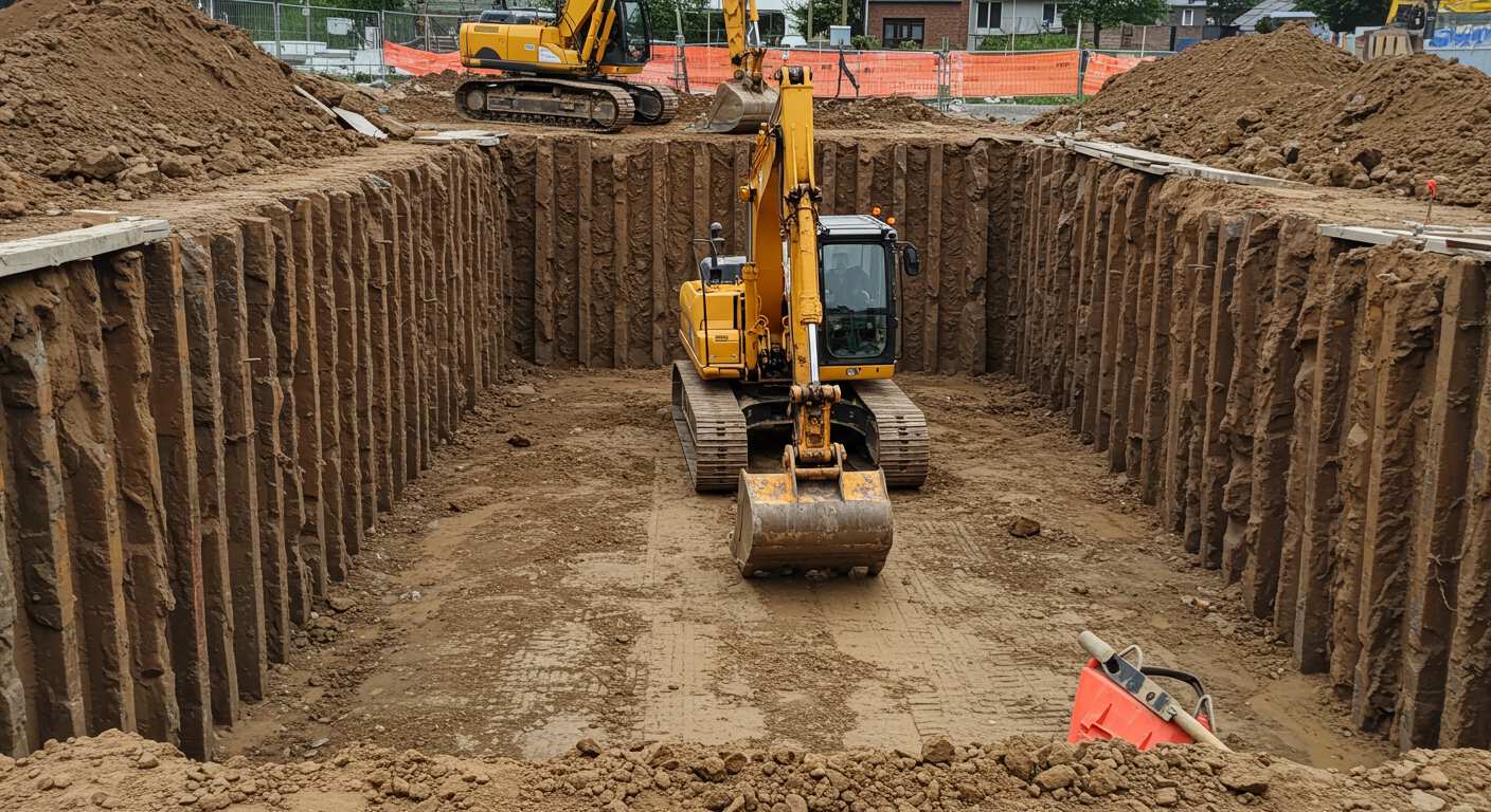 Разработка котлованов с укреплением стенок