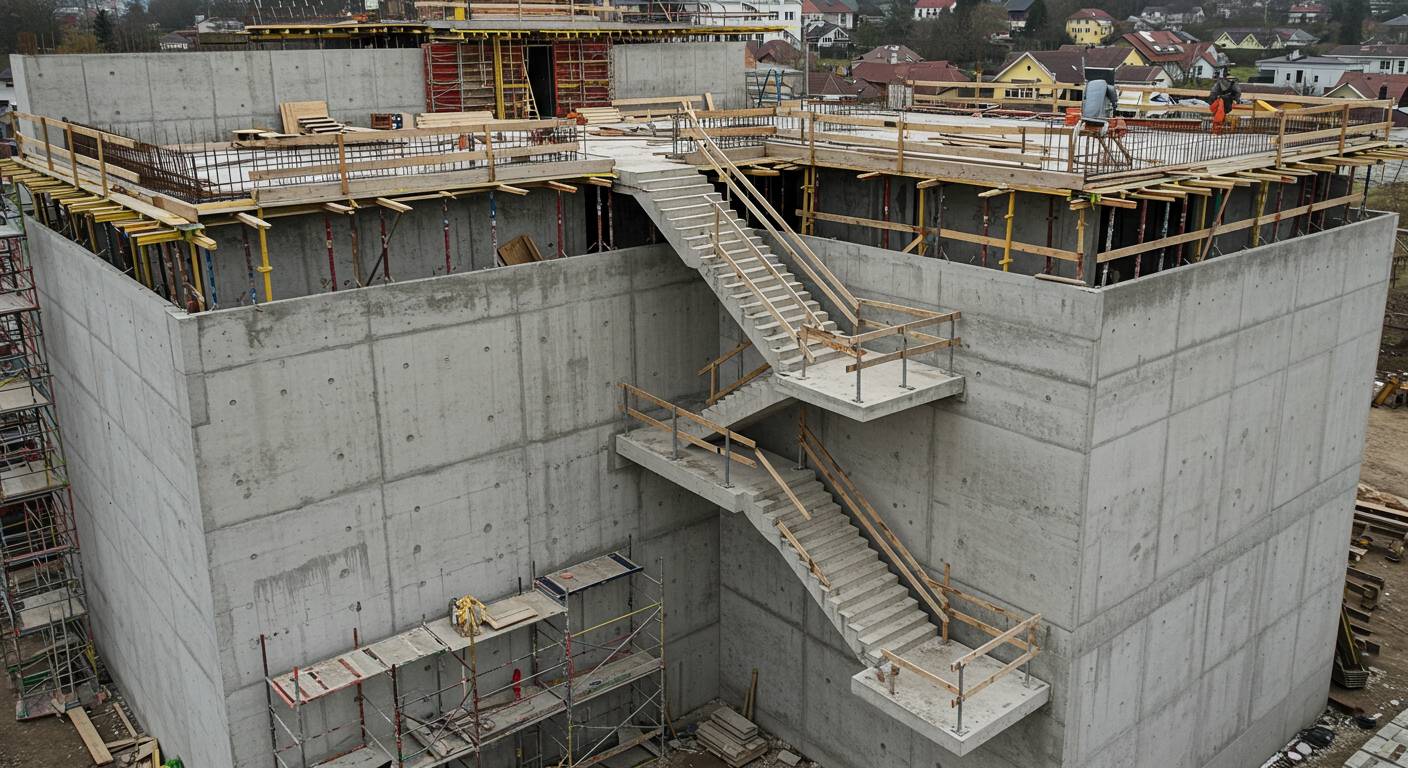 Монолитная лестница в современном жилом доме