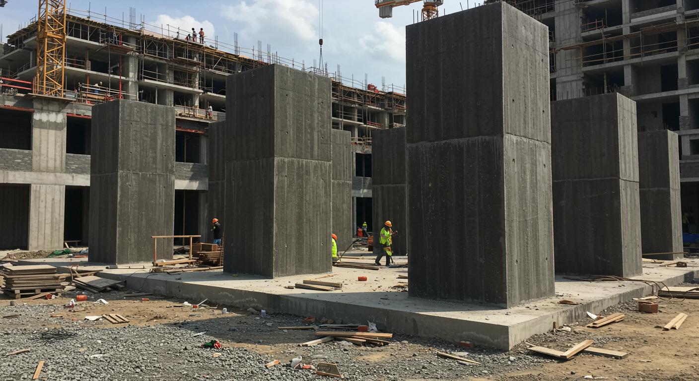 Монолитная колонна для жилого дома Монолитная колонна на строительной площадке