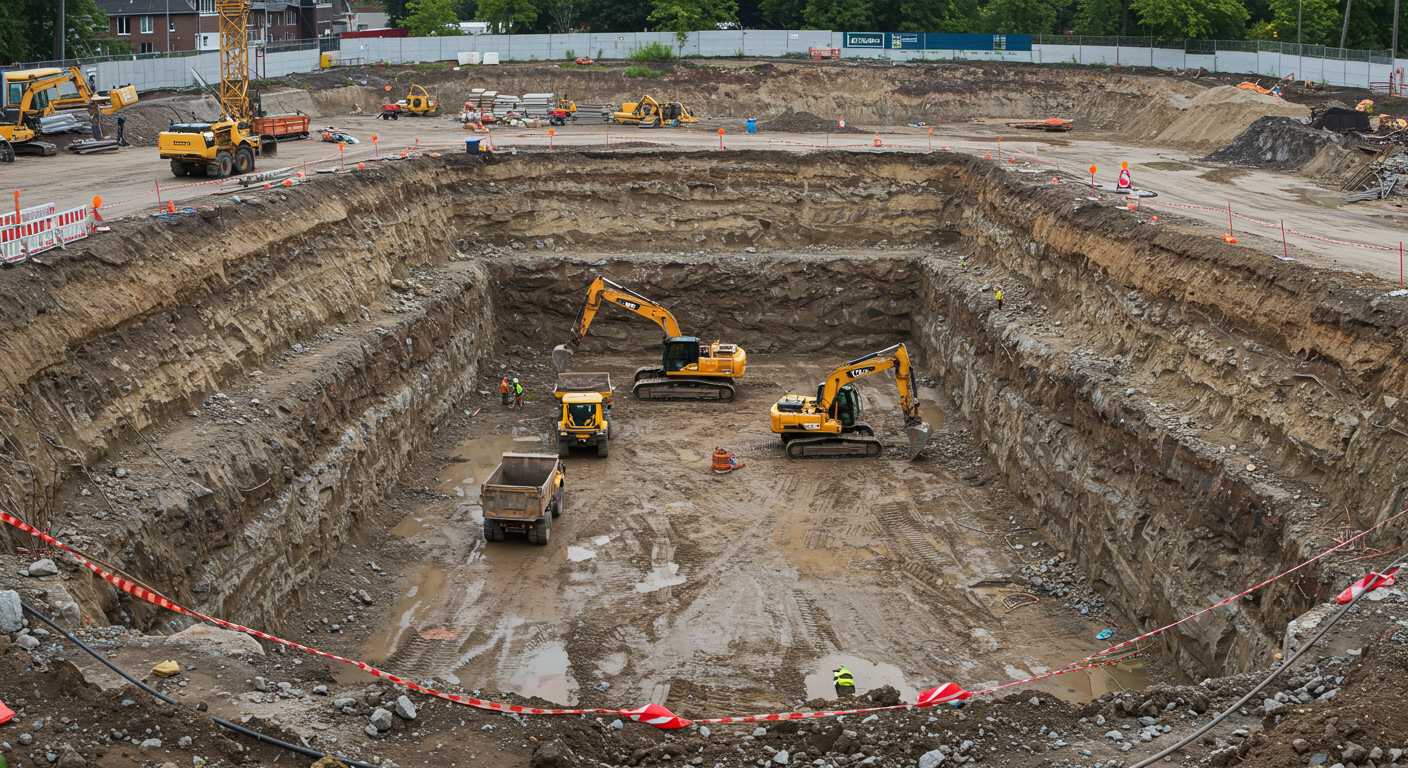 Разработка котлованов в сложных условиях с применением техники