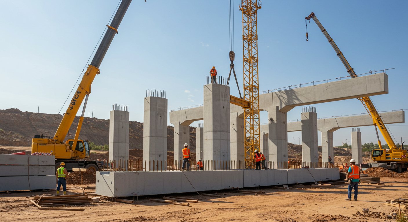 Монтаж сборных железобетонных колонн