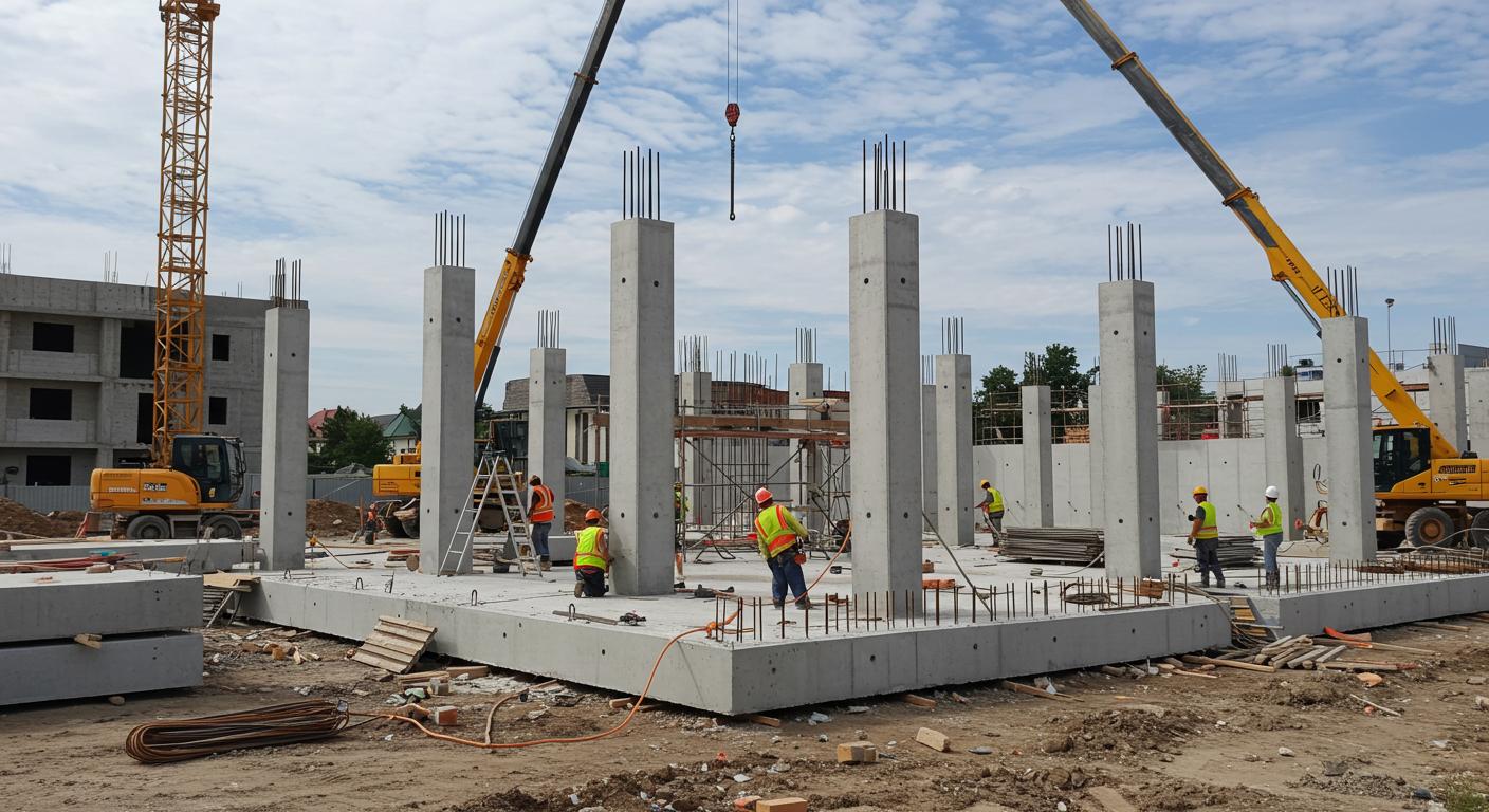 Монтаж сборных железобетонных колонн