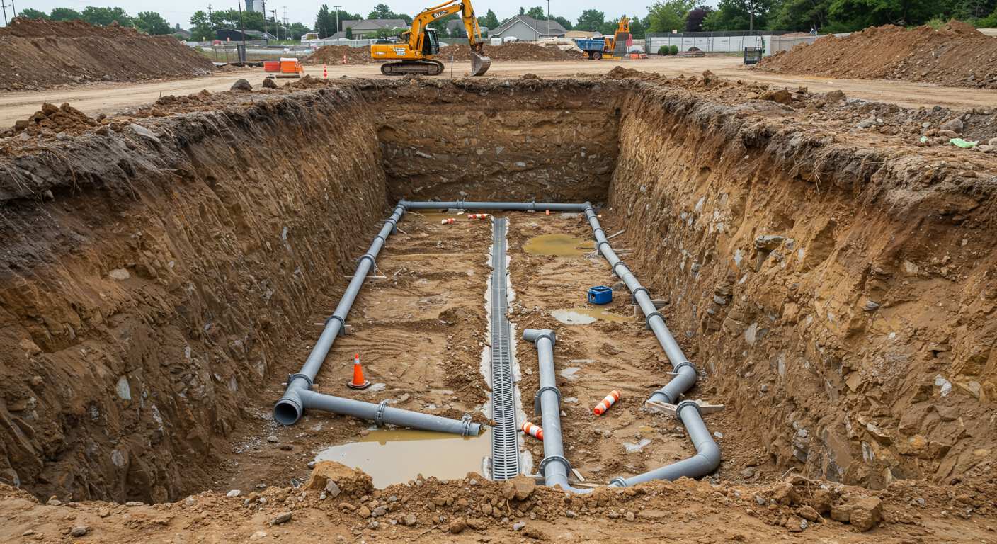 Разработка котлованов с дренажными системами