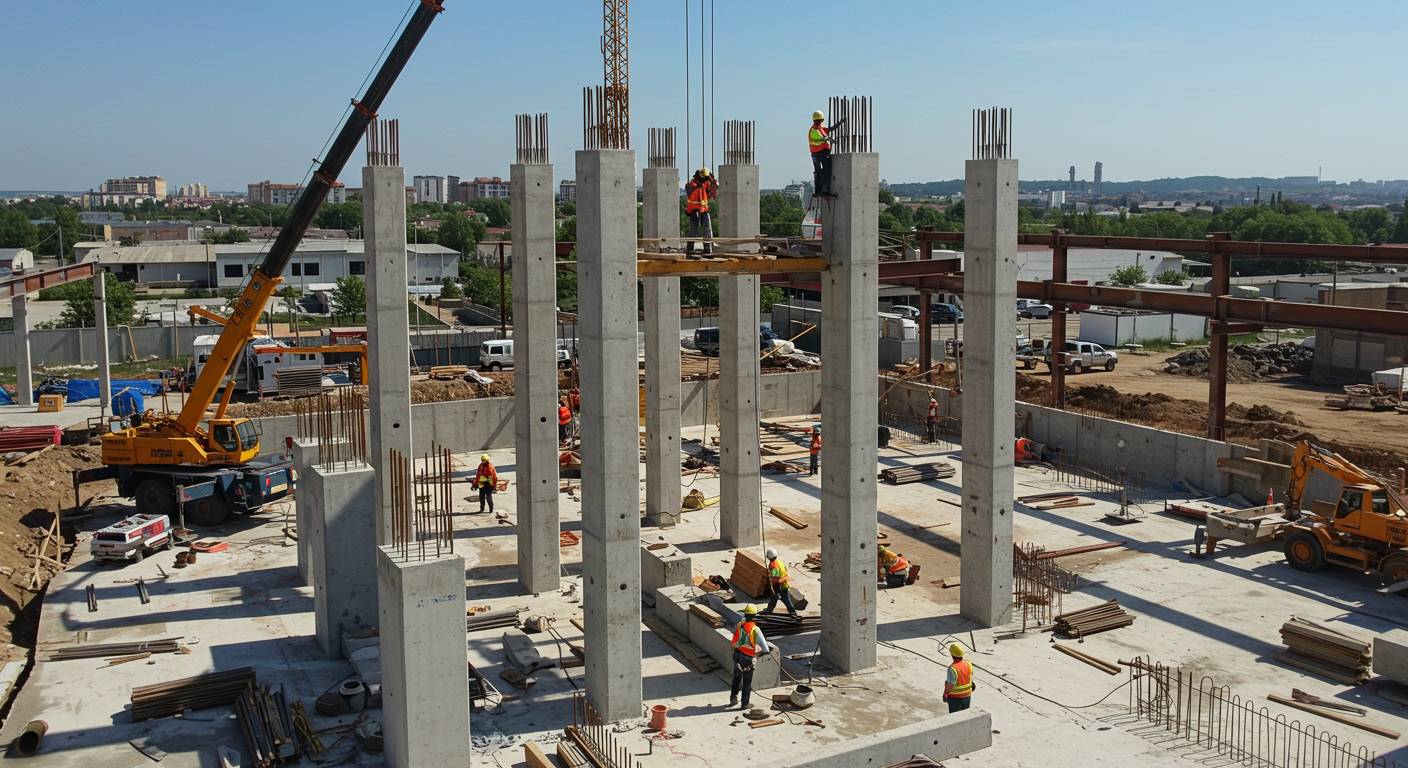 Монтаж армированных железобетонных колонн