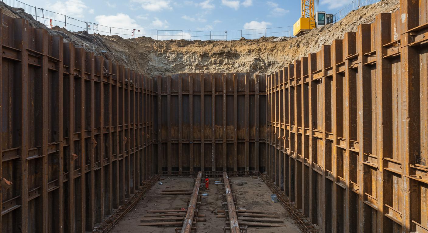 Железобетонные ригели и стойки для котлованов