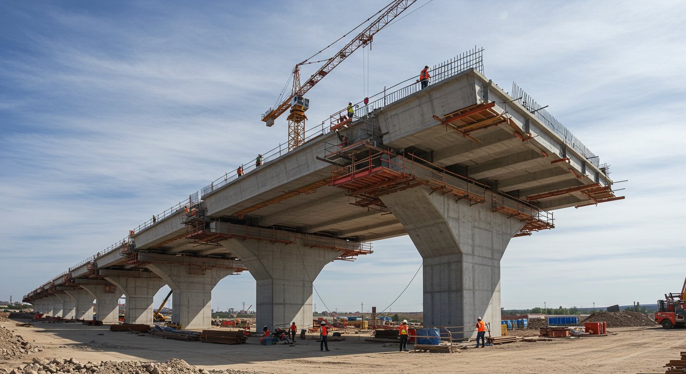 Монолитная мостовая конструкция на промышленном объекте