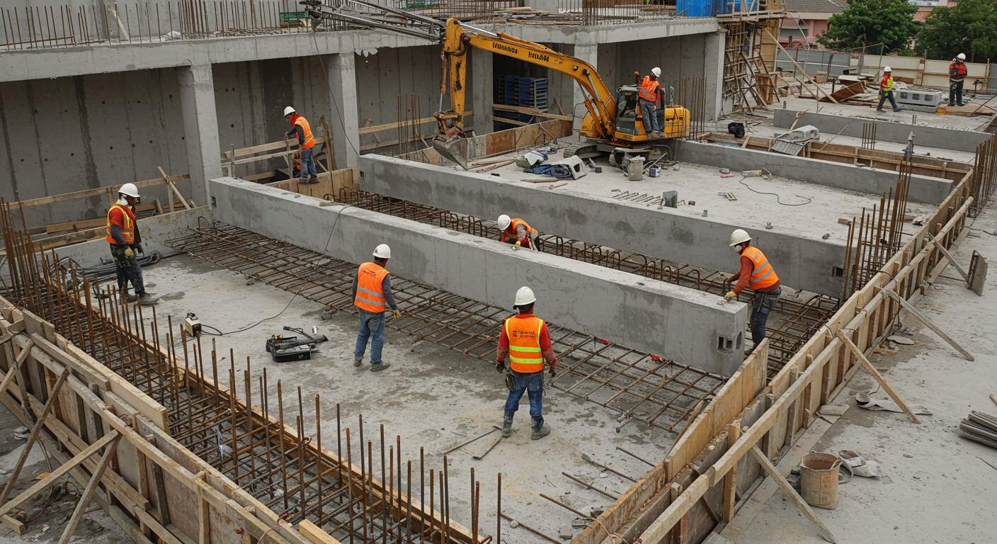 Монтаж железобетонных балок перекрытий