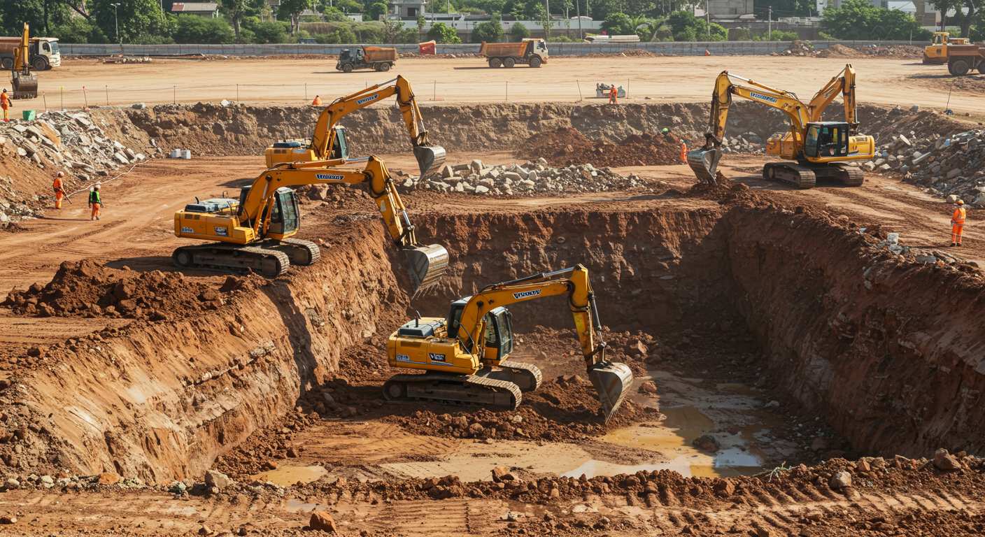 Разработка котлована экскаватором