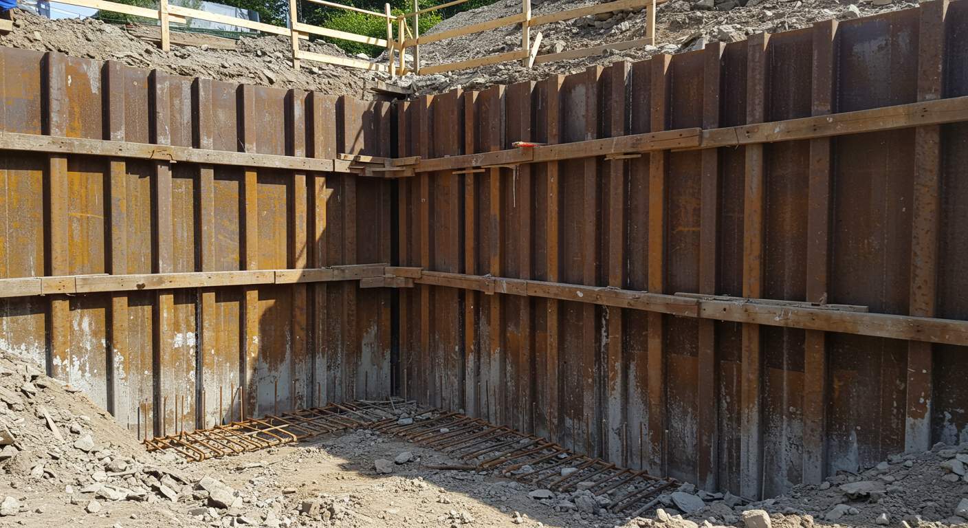 Противоаварийные деревянные укрепления котлована