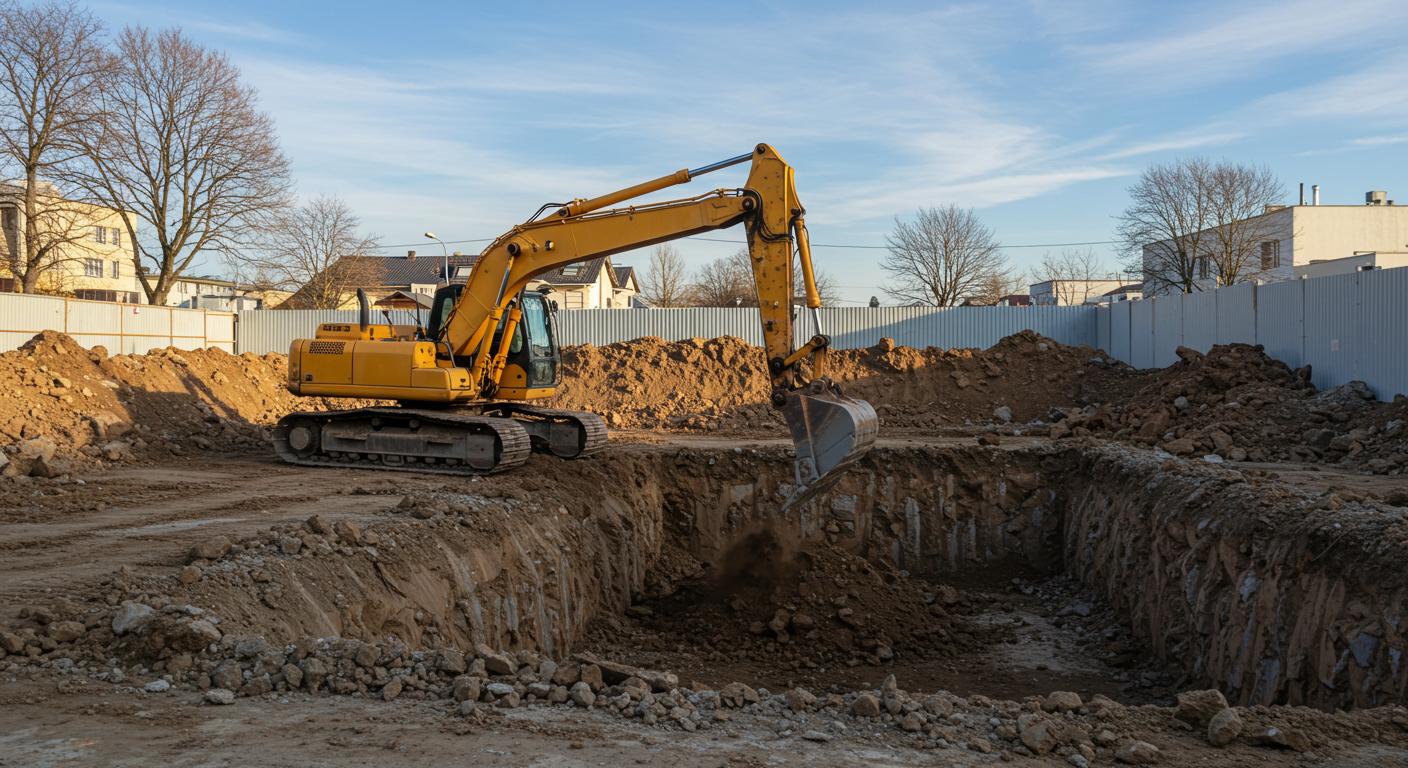 Работа техники при вывозе грунта с котлована