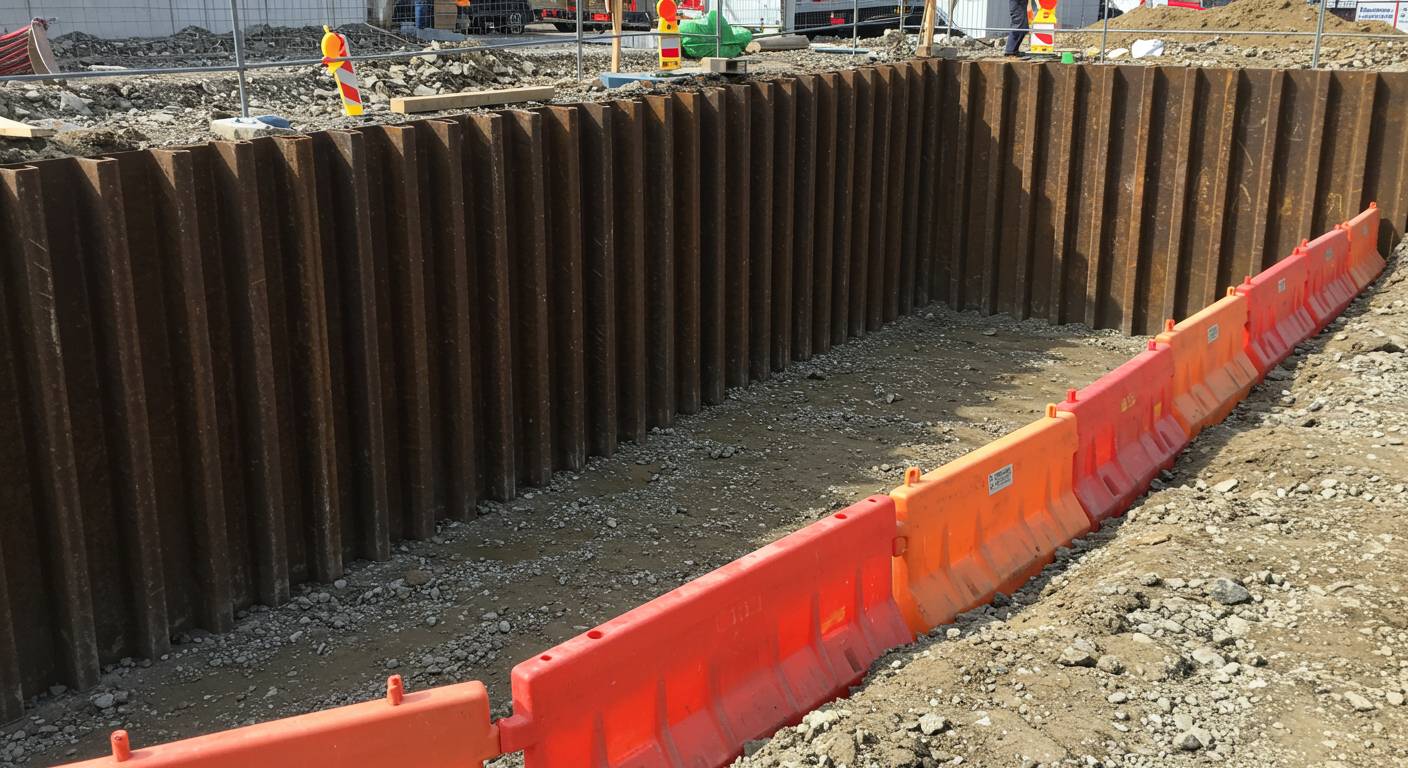 Пластиковые защитные барьеры на строительной площадке