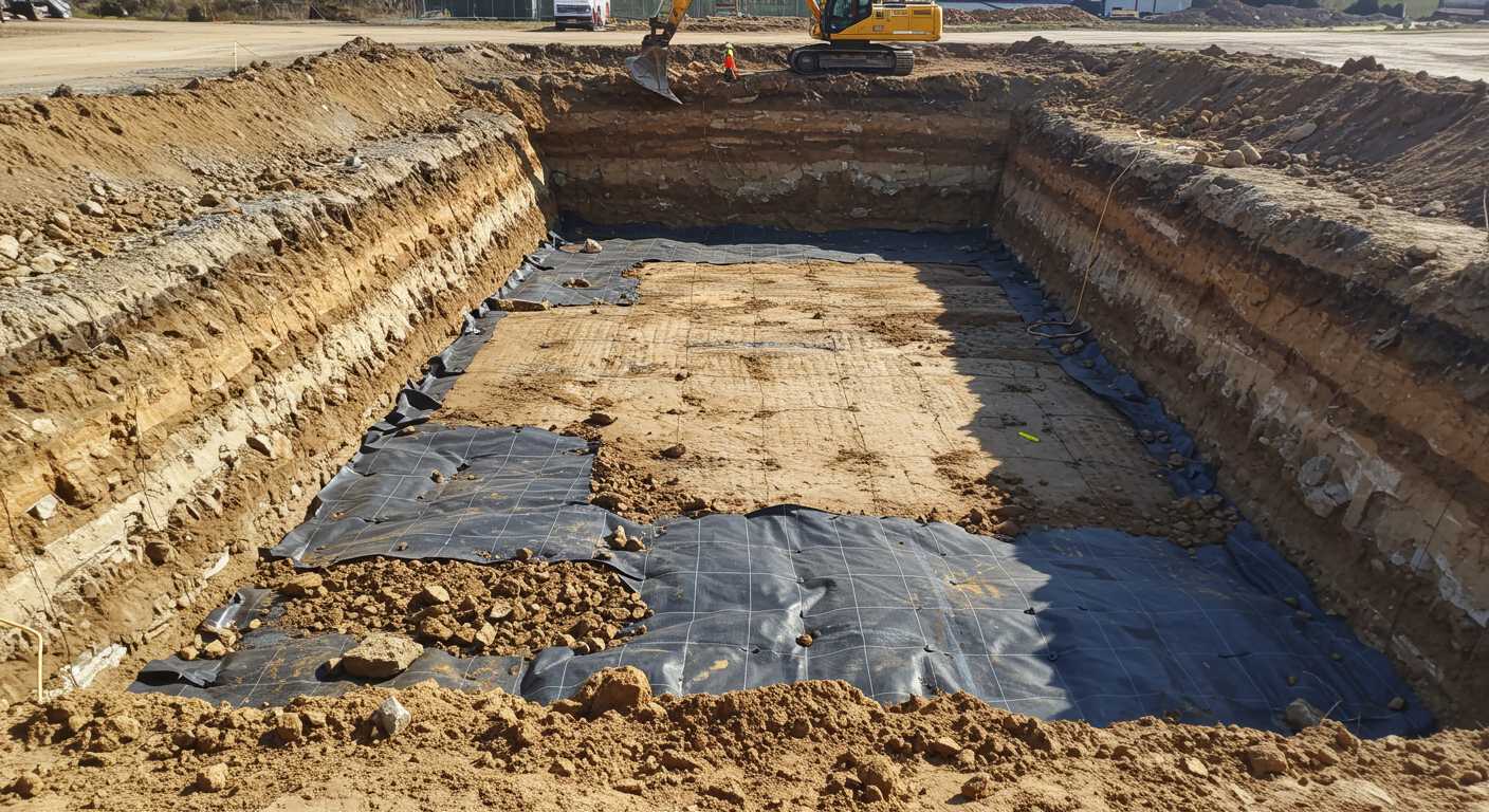 Разработка котлована с использованием геотекстиля