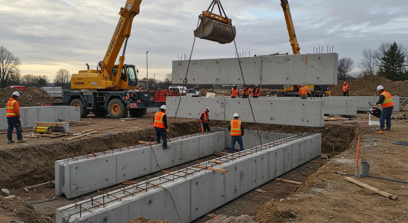 Монтаж сборных железобетонных фундаментов