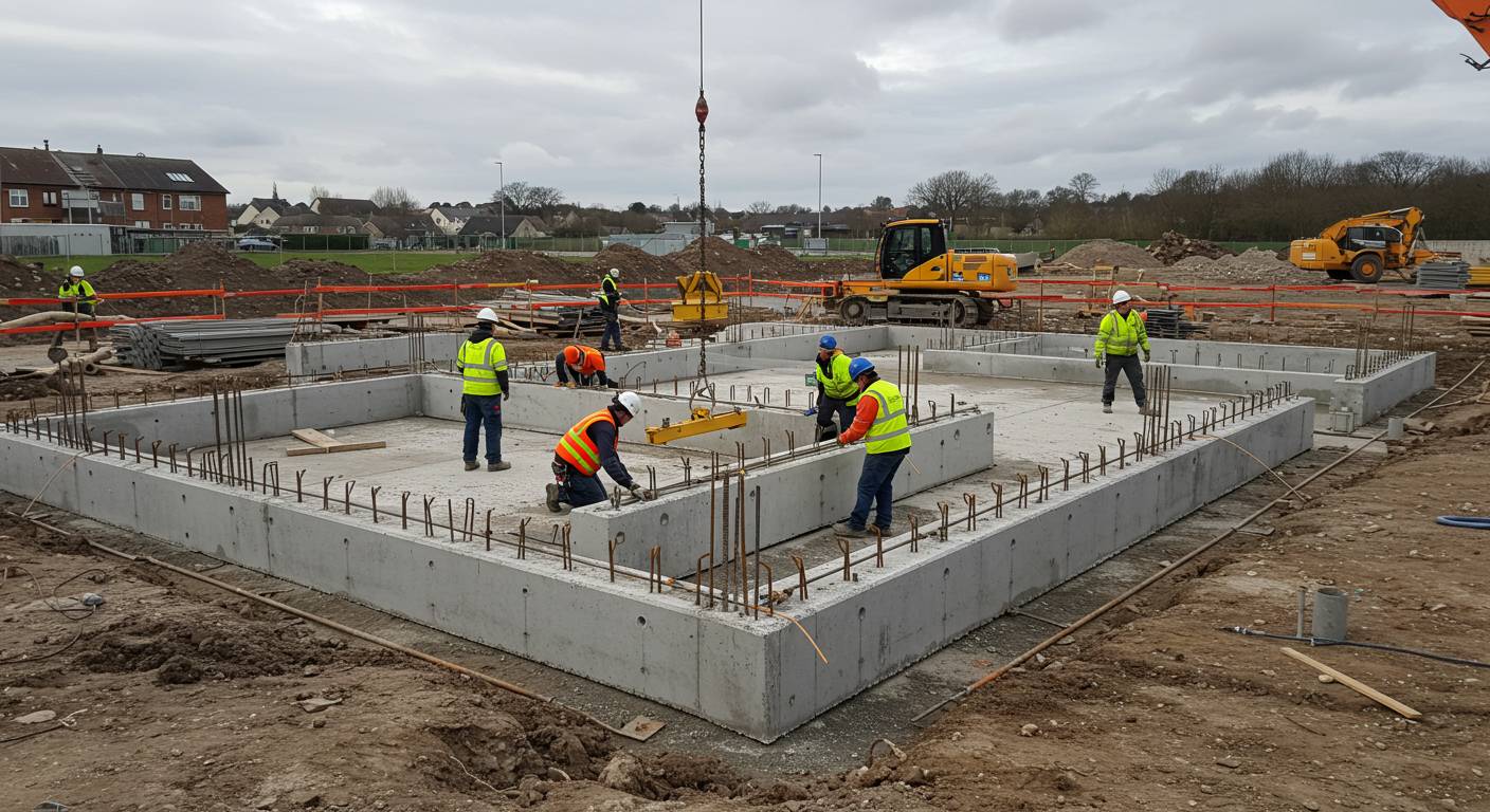 Монтаж сборных железобетонных фундаментов на стройплощадке