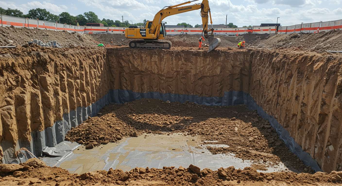 Разработка котлованов с применением гидромолота