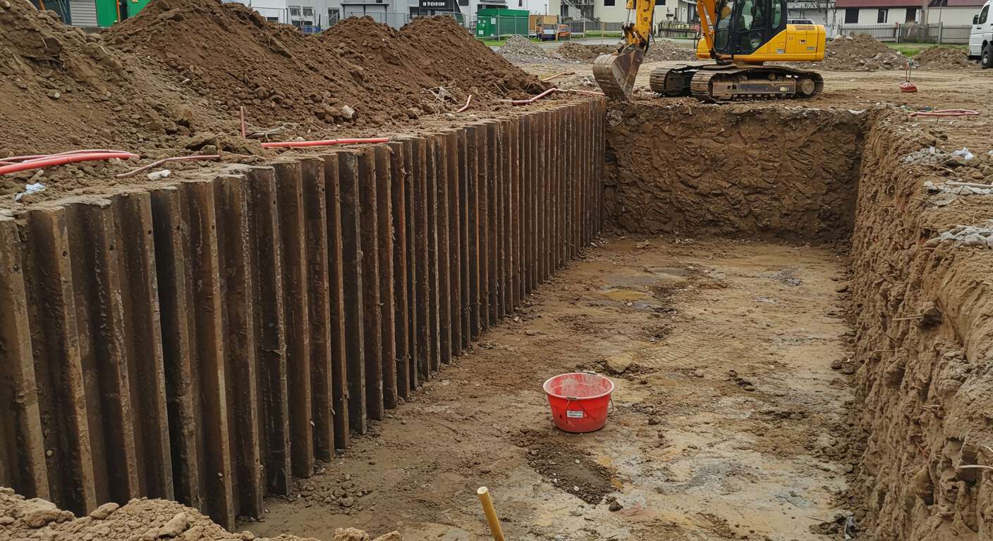 Укрепление стенок котлована с помощью шпунтовой ограды