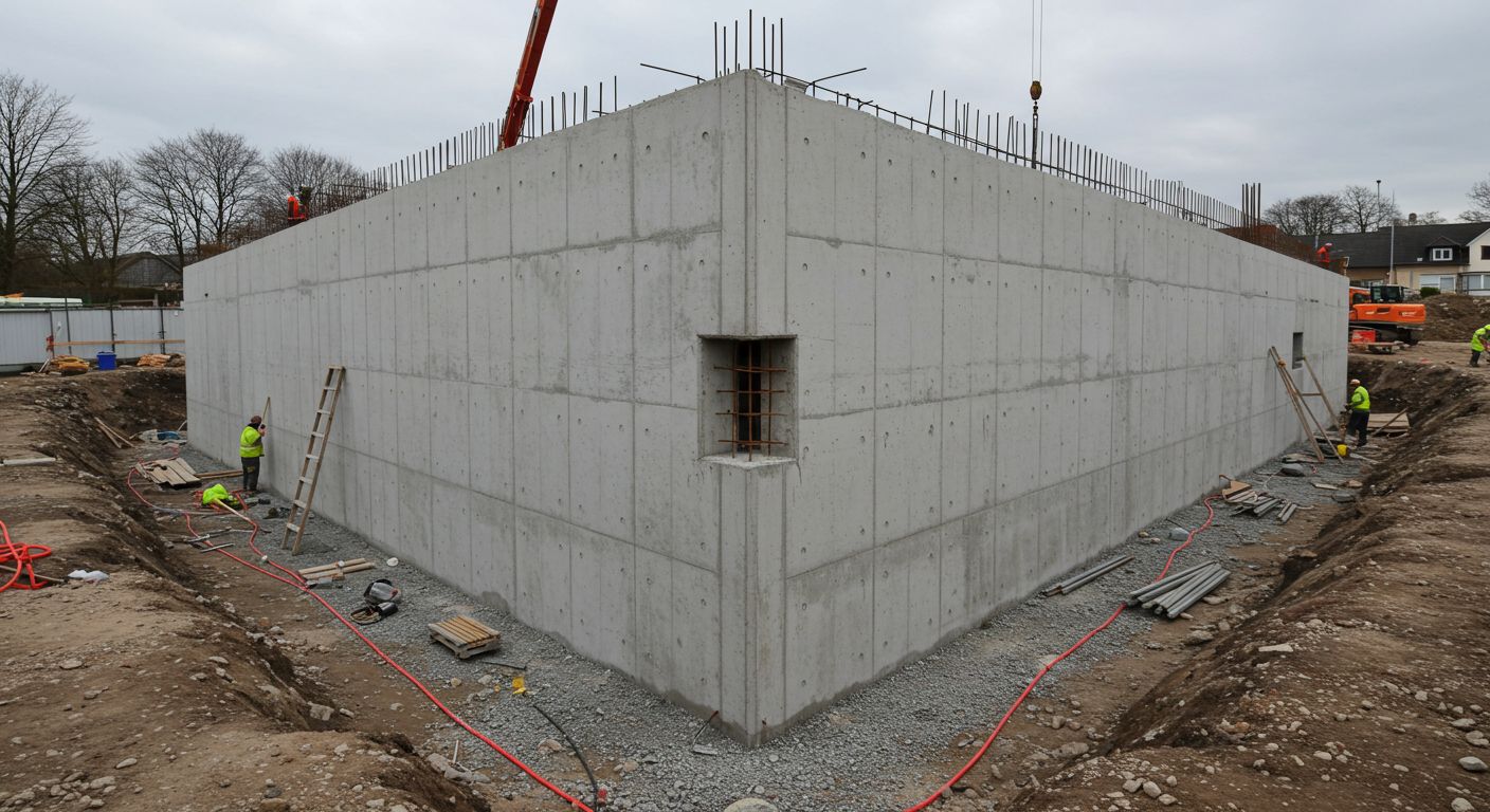 Монолитный фундамент с несъемной опалубкой в процессе строительства