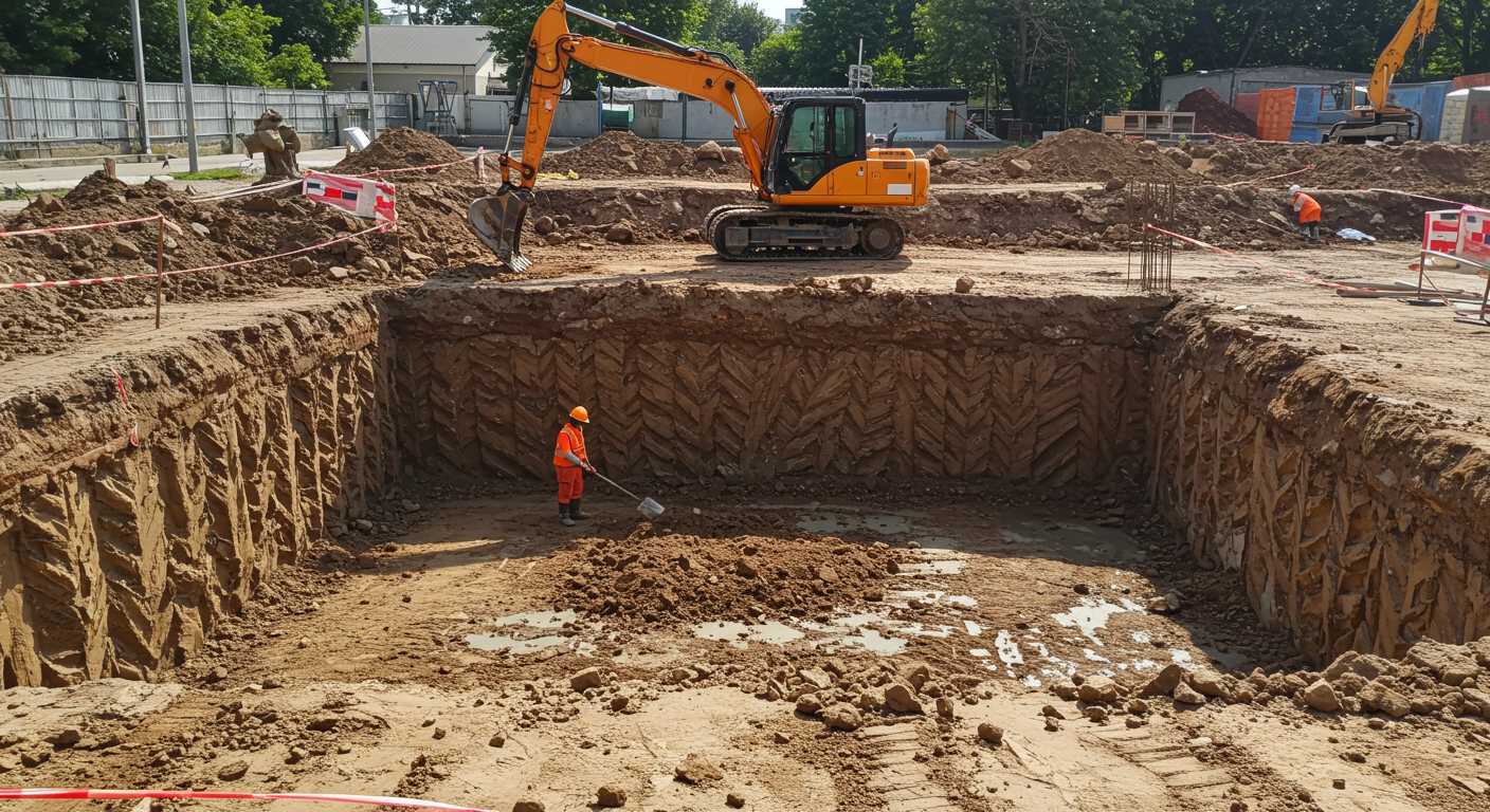 Ручная разработка котлована в узком месте Ручная разработка котлована в ограниченном пространстве