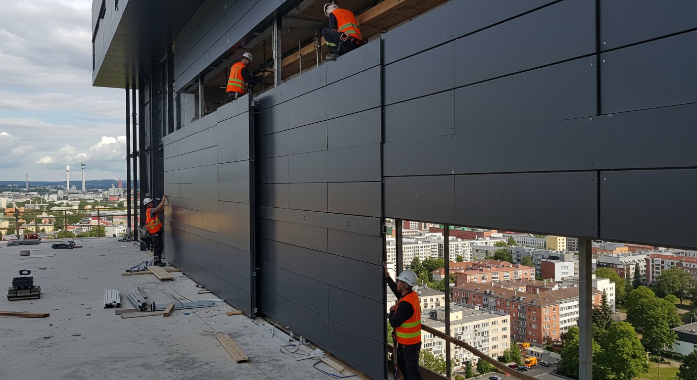 Монтаж алюминиевых фасадных панелей