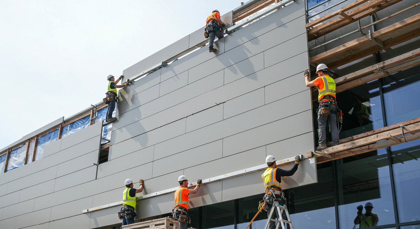 Монтаж композитных фасадных панелей