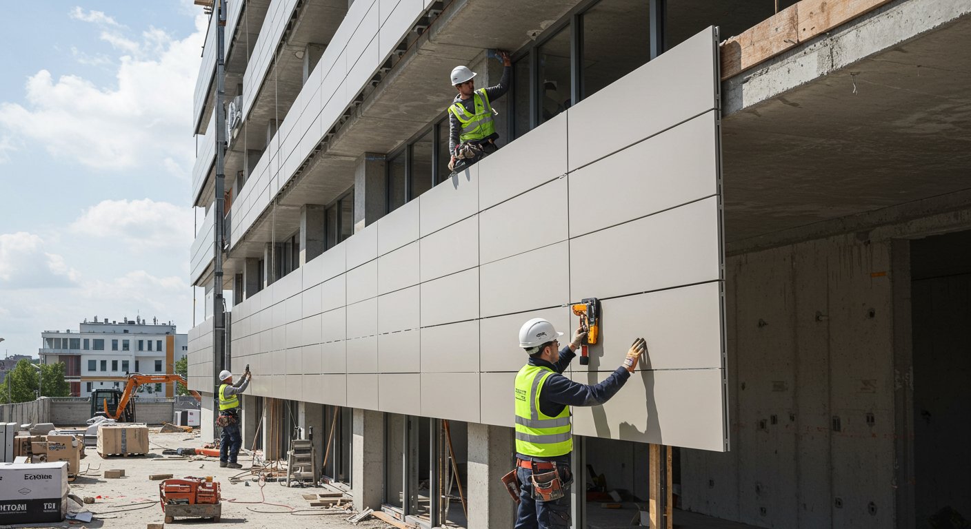 Монтаж композитных фасадных панелей