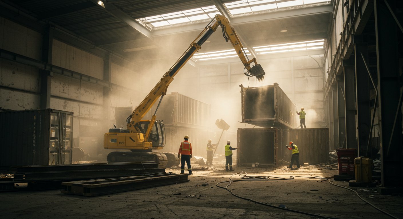 Демонтаж складского помещения с использованием техники