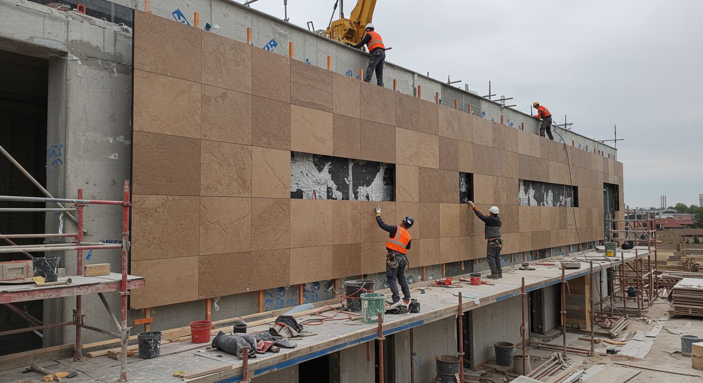 Монтаж керамических фасадных панелей