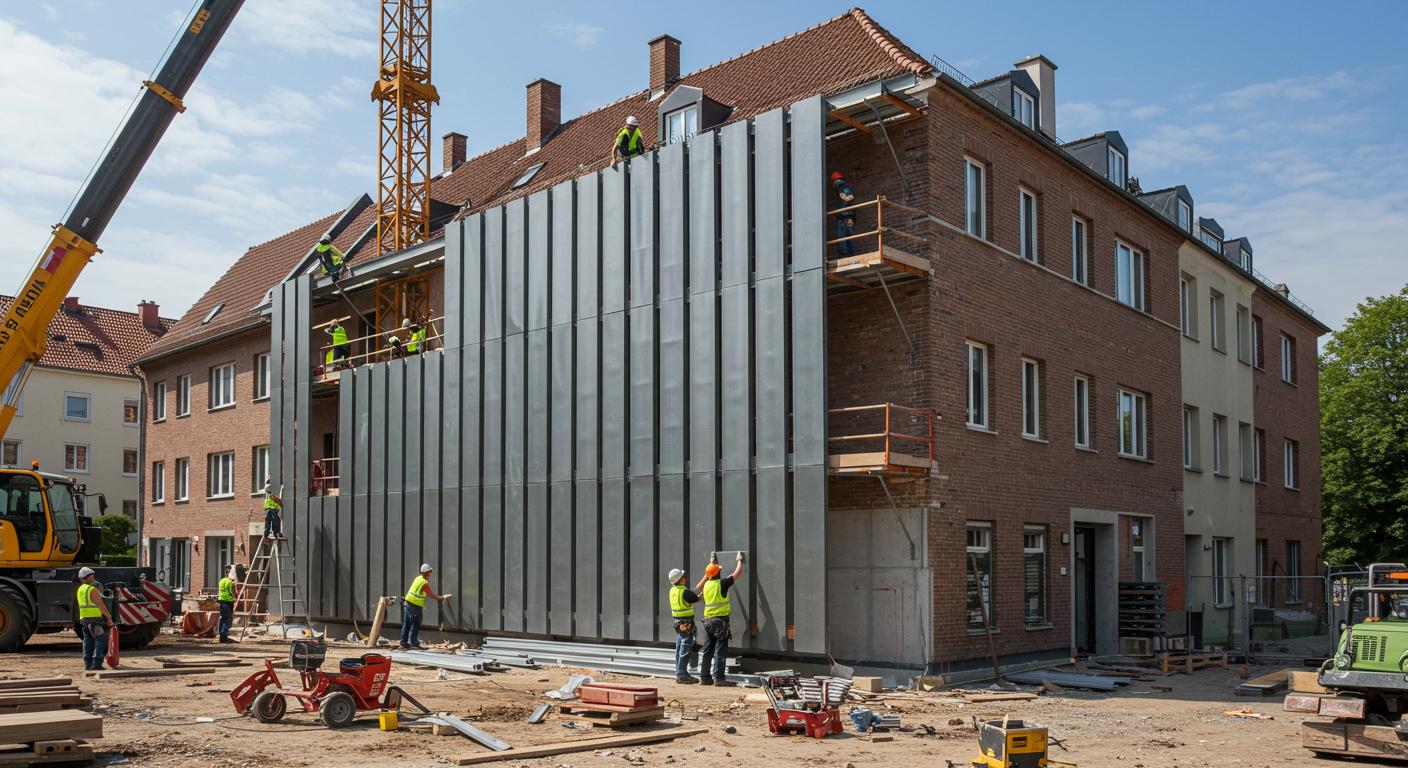 Монтаж стальных фасадных кассет на здании