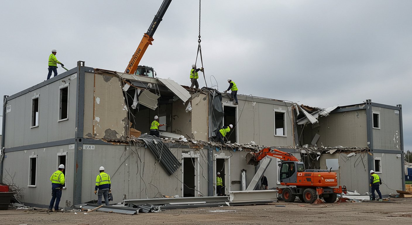 Демонтаж сборно-разборной конструкции спецтехникой