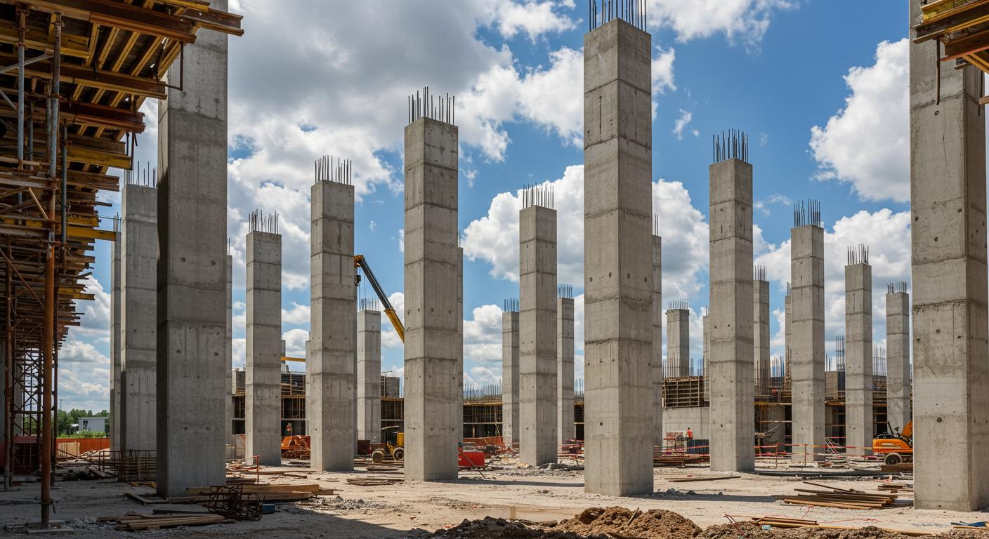 Виброуплотнение монолитной колонны на строительной площадке