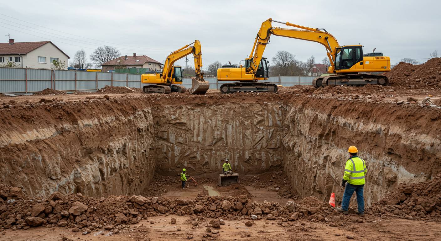 Разработка котлованов экскаваторами с обратной лопатой